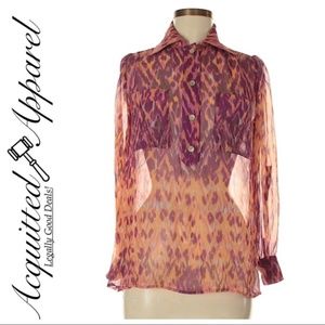 Hunter Dixon Sheer Print 100% Silk Blouse Top